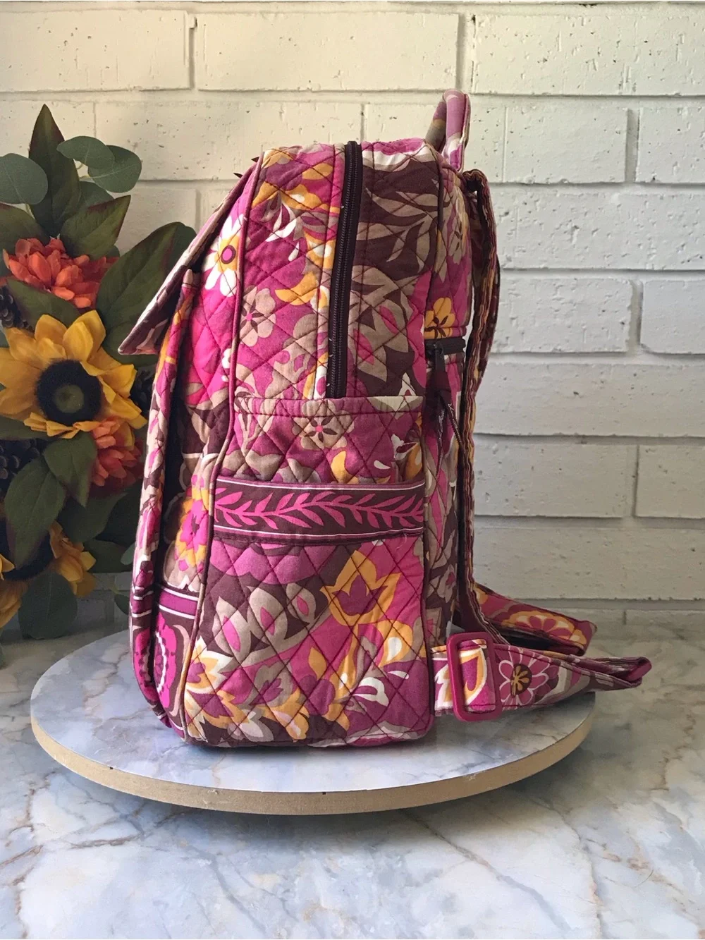 Vera Bradley Carnaby Large Backpack Pink Floral Quilted